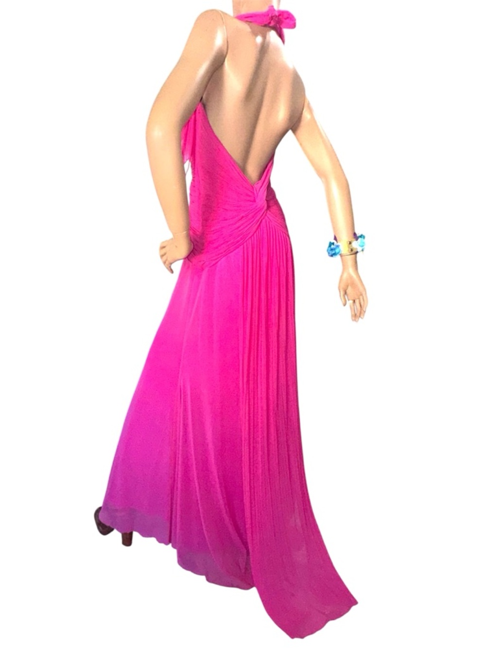 Sue Wong Grecian gauze Halter Backless Maxi Dress train nocturne - Picture 5 of 7